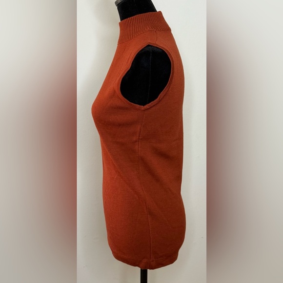 Vintage wool blend rust sleeveless mock neck turtleneck preppy zip back M/L EUC - Picture 7 of 9